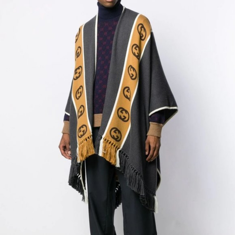 Gucci Wool poncho with Interlocking G stripe in Gr